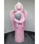 Anděl velký růžový se stříbrným srdcem