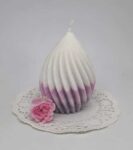 Svíčka rotované proužky bílá-růžová-šedá