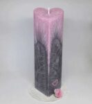 Svíčka růžová-šedá srdce vysoké