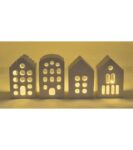 Sada 4 bílých domečků s LED světýlky