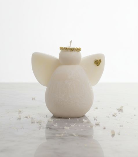 svicka_andel_moderni_bila_zlata Svíčka anděl Nebeský strážce s dotekem zlata - Obrázek 1